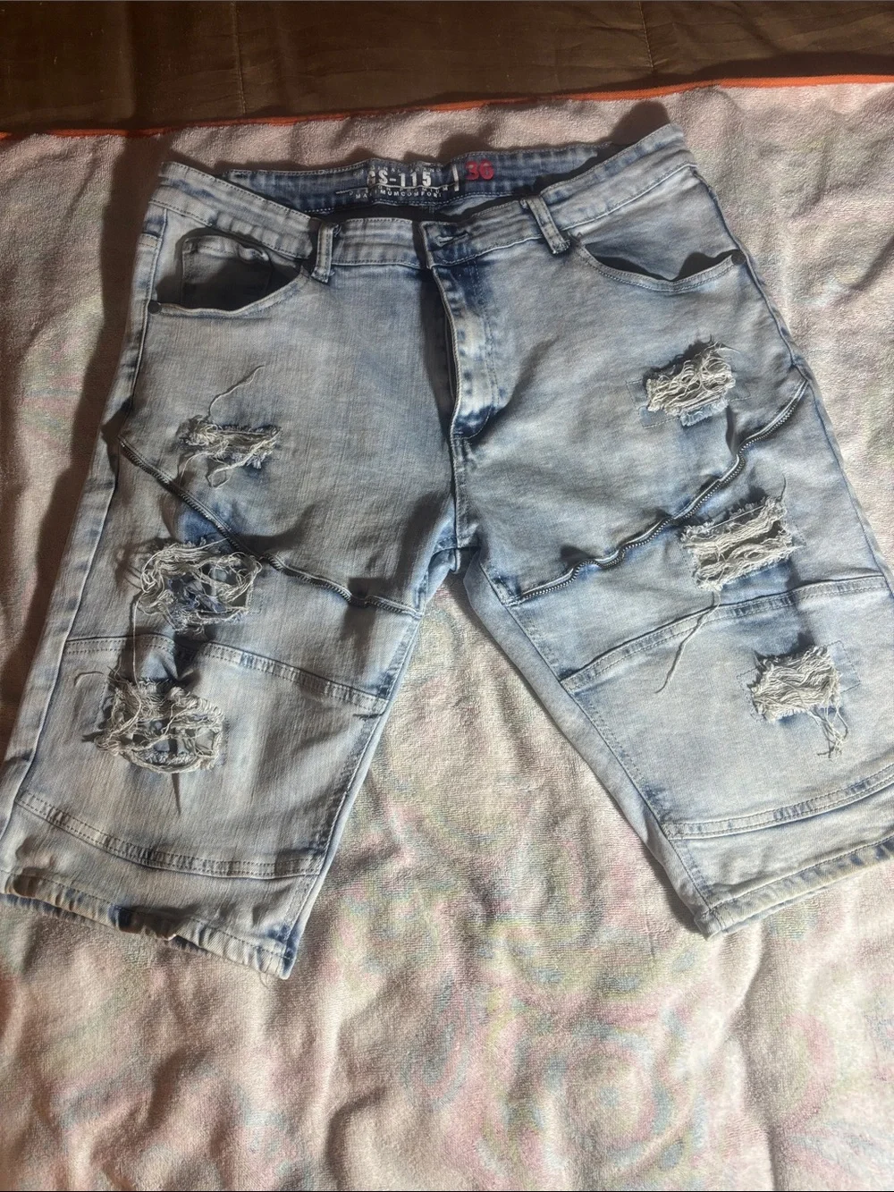 Men's Light Blue Distressed Denim Jean Shorts